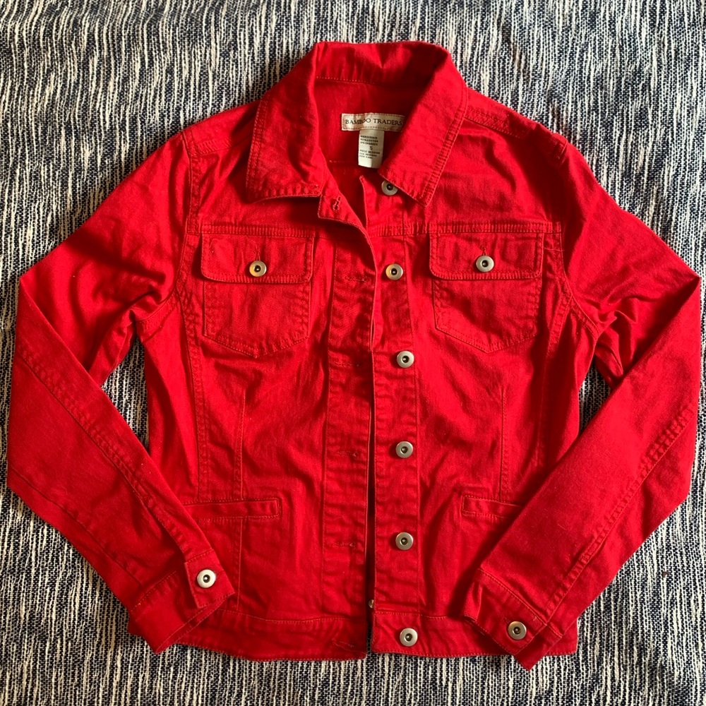 Red Jean jacket, bamboo trader, size small